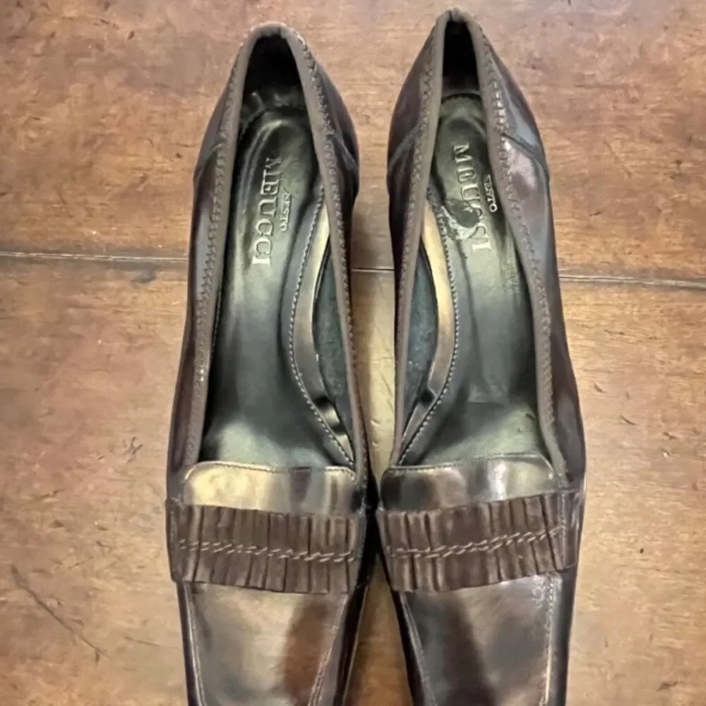 Sesto Meucci Women's Brown Metallic Wedge Heels Slip On Size 7.5‎